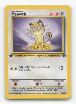 Pokemon TCG - Meowth 56/64 Lightly Played Common Jungle 1st Edition - Image 1