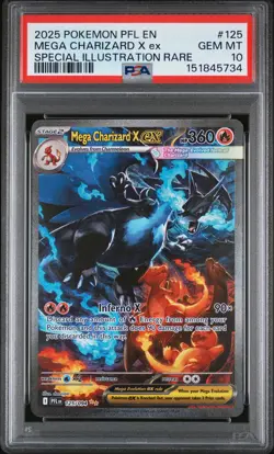 2025 POKEMON PFL EN-PSPECIAL ILLUSTRATION RARE #125 MEGA CHARIZARD X EX PSA 10 - Image 1
