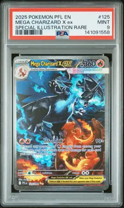 2025 POKEMON PFL EN-SPECIAL ILLUSTRATION RARE #125 MEGA CHARIZARD X EX PSA 9 - Image 1