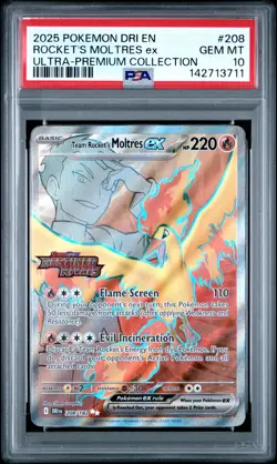 2025 POKEMON DRI EN-DESTINED RIVALS #208 TEAM ROCKET'S MOLTRES EX PSA 10 - Image 1
