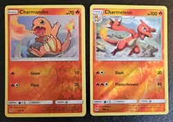 Charmander 7/68 Reverse Holo Charmeleon 8/68 RH Hidden Fates Pokemon TCG SM NM - Image 1