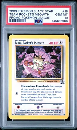 2000 POKEMON PROMO BLACK STAR POKEMON LEAGUE #18 TEAM ROCKET'S MEOWTH PSA 10 - Image 1