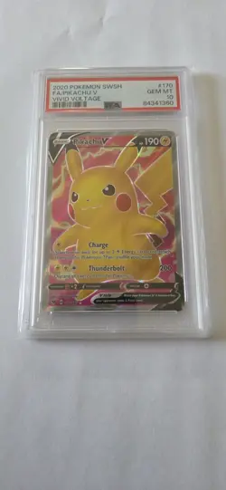 2020 POKEMON SWORD & SHIELD VIVID VOLTAGE #170 FULL ART/PIKACHU V PSA 10 - Image 1