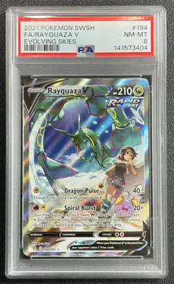 RAYQUAZA V PSA 8 2021 POKEMON SWORD & SHIELD EVOLVING SKIES #194/203 FA 3404 - Image 1