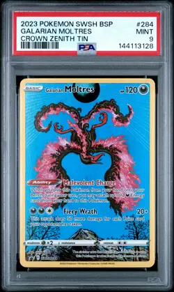 2023 POKEMON SWSH BLACK STAR PROMO CROWN ZENITH TIN #284 GALARIAN MOLTRES PSA 9 - Image 1