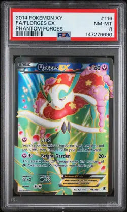 2014 POKEMON XY PHANTOM FORCES #116 FULL ART/FLORGES EX PSA 8 - Image 1