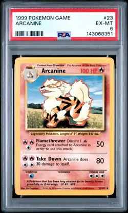 1999 POKEMON BASE SET UNLIMITED #23 ARCANINE PSA 6 - Image 1