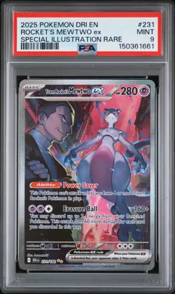 2025 POKEMON DRI EN-DESTINED RIVALS #231 TEAM ROCKET'S MEWTWO EX PSA 9 - Image 1