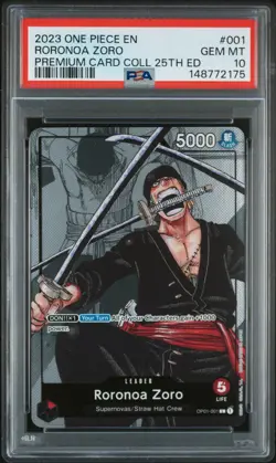 2023 ONE PIECE PREMIUM COLLECTION 25TH EDITION #001 RORONOA ZORO PSA 10 - Image 1