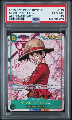 2025 ONE PIECE JPN OP13-CARRYING ON HIS WILL ALT ART #118 MONKEY D. LUFFY PSA 10 - Image 1