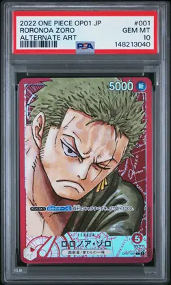 2022 ONE PIECE JPN OP01-ROMANCE DAWN ALTERNATE ART #001 RORONOA ZORO PSA 10 - Image 1