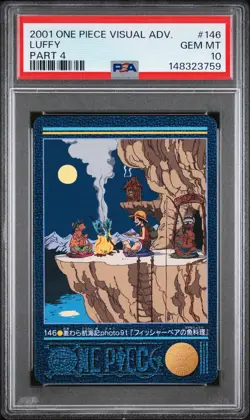2001 CARDDASS ONE PIECE VISUAL ADVENTURE PART 4 #146 LUFFY PSA 10 - Image 1