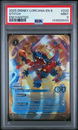 2025 DISNEY LORCANA EN 8-REIGN OF JAFAR ENCHANTED STITCH - EXPERIMENT 626 PSA 9 - Image 1