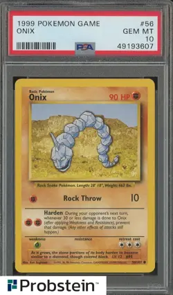 1999 Pokemon Game #56 Onix PSA 10 GEM MINT - Image 1