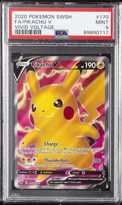 2020 POKEMON SWORD & SHIELD VIVID VOLTAGE #170 FULL ART/PIKACHU V PSA 9 - Image 1