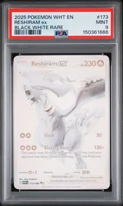 2025 POKEMON WHT EN-WHITE FLARE BLACK WHITE RARE #173 RESHIRAM EX PSA 9 - Image 1