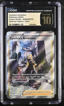CYNTHIA'S AMBITION Crown Zenith Holo #GG60 CGC Pristine 10 Pokemon - Image 1