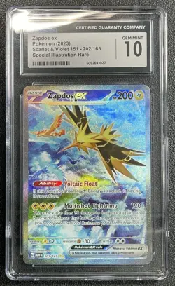 ZAPDOS EX CGC 10 2023 POKEMON SV 151 #202/165 SPECIAL ILLUSTRATION RARE SIR 3027 - Image 1