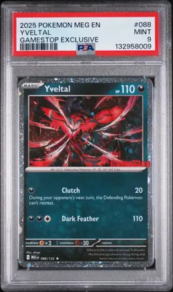 2025 POKEMON MEG EN-MEGA EVOLUTION GAMESTOP EXCLUSIVE #088 YVELTAL PSA 9 - Image 1