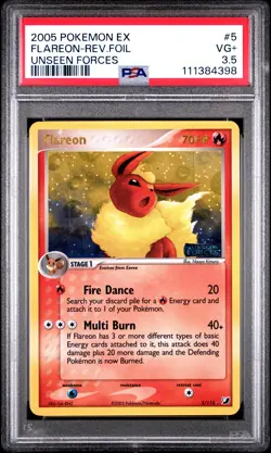 2005 POKEMON EX UNSEEN FORCES #5 FLAREON-REVERSE FOIL PSA 3.5 - Image 1