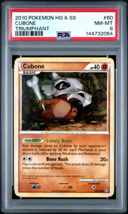 2010 POKEMON HEARTGOLD & SOULSILVER TRIUMPHANT #60 CUBONE PSA 8 - Image 1