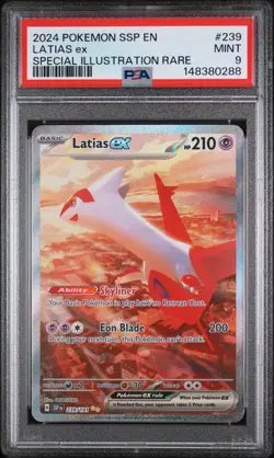 2024 POKEMON SSP EN-SURGING SPARKS SPECIAL ILLUSTRATION RARE LATIAS EX PSA 9 - Image 1