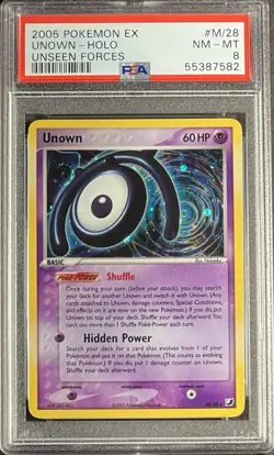 2005 Pokemon EX Unseen Forces M/28 Unown Holo PSA 8 NM-MT - Image 1