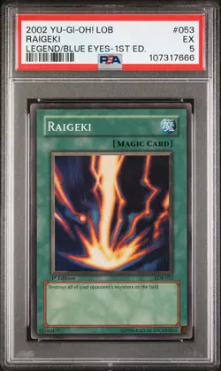 2002 YU-GI-OH! LOB-LEGEND OF BLUE EYES WHITE DRAGON 1ST EDITION RAIGEKI PSA 5 - Image 1