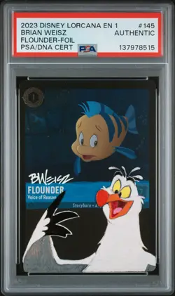 2023 DISNEY LORCANA EN 1 FOIL BRIAN WEISZ #145 FLOUNDER PSA AUTHENTIC AUTO AUTH - Image 1