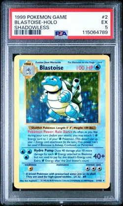 PSA 5 1999 Pokemon Blastoise 2/102 SHADOWLESS Base Set MINT! Pokemon Card - Image 1