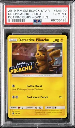 2019 POKEMON SM BLACK STAR PROMO #SM190 DETECTIVE PIKACHU-HOLO PSA 10 - Image 1