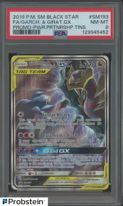 2019 Pokemon SM BSP Promo Power Partnership Tins Garchomp & Giratina GX PSA 8 - Image 1