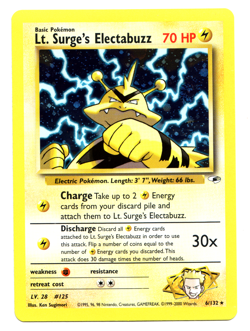 Vintage Pokemon Lt. Surge's Electabuzz 6/132 Holo Rare Gym Heroes NM Near Mint - Image 1