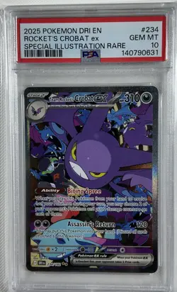 2025 POKEMON DRI EN-DESTINED RIVALS #234 TEAM ROCKET'S CROBAT EX PSA 10 - Image 1