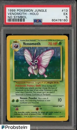 Pokemon PSA 5 1999 Jungle Venomoth No Symbol Error #13 Holo - Image 1