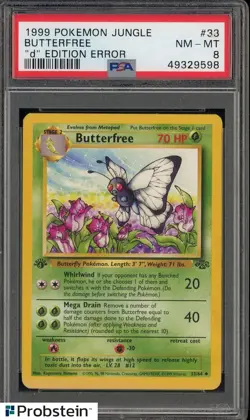 Pokemon PSA 8 1999 Jungle Butterfree "d" 1st Edition Error #33 - Image 1