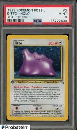 Pokemon PSA 9 1999 Fossil 1st Edition Ditto Holo #3 WoTC Vintage - Image 1