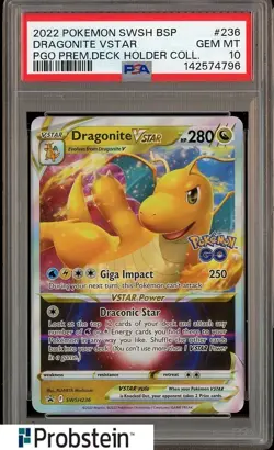 2022 Pokemon SWSH BSP PGO Prem Deck Holder Coll #236 Dragonite VStar PSA 10 - Image 1