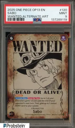 2025 One Piece OP13 EN Wanted Alternate Art #120 Sabo PSA 9 MINT - Image 1