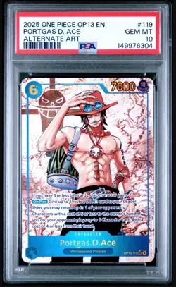 PPSA 10 One Piece Portgas D Ace Alternate Art OP13-119 Carrying On His Will Foil - Image 1