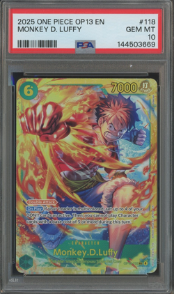 2025 One Piece OP13 #118 Monkey D. Luffy PSA 10 GEM MINT - Image 1
