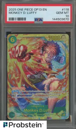2025 One Piece OP13 #118 Monkey D. Luffy PSA 10 GEM MINT - Image 1