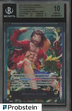 2025 One Piece Promos 003 Monkey D. Luffy L 2nd Anniv Tournament Winner BGS 10 - Image 1