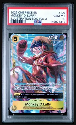 PSA 10 - One Piece Monkey D Luffy (Illustration Box Vol.3) OP07-109 Promo card - Image 1