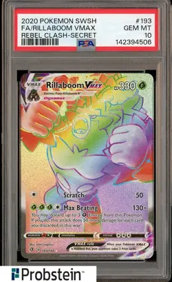 2020 Pokemon SWSH Rebel Clash Secret #193 FA Rillaboom VMax PSA 10 GEM MINT - Image 1