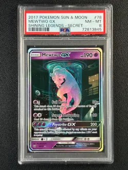 MEWTWO GX PSA 8 2017 POKEMON SUN & MOON SHINING LEGENDS #78/73 SECRET RARE 3845 - Image 1