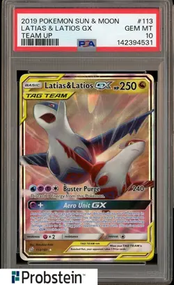 2019 Pokemon Sun & Moon Team Up #113 Latias & Latios Gx PSA 10 GEM MINT - Image 1