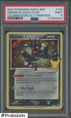 2021 Pokemon SWSH BSP Celebrations ETB #144 Greninjan Gold Star PSA 9 MINT - Image 1