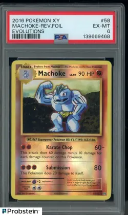 2016 Pokemon XY Evolutions #58 Machoke Reverse Foil PSA 6 EX-MT - Image 1