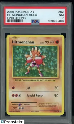 2016 Pokemon XY Evolutions #62 Hitmonchan - Holo PSA 7 NM - Image 1